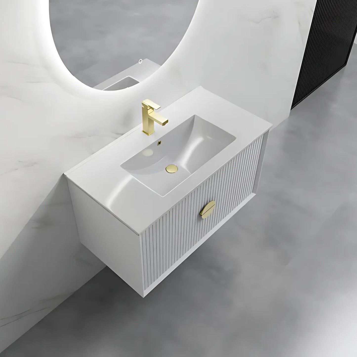 ELVA FLUTED WALL HUNG VANITY 900MM - WHITE