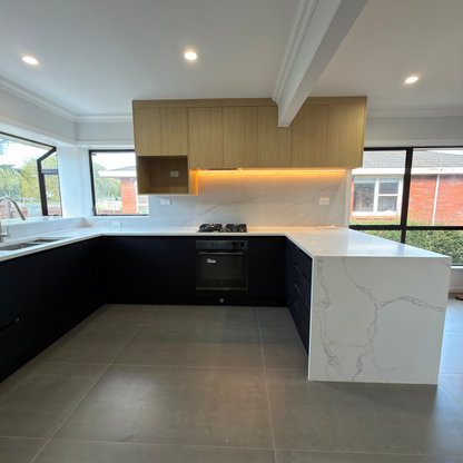 STATUARIO WHITE MARBLE VEIN ENGINEERED STONE VANITY BENCHTOP - CUSTOM CUT