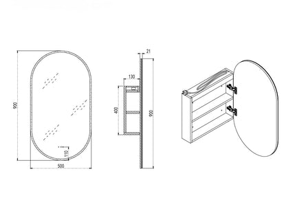 CLEARANCE OVAL LED MIRROR CABINET DN | IR WAVE SENSOR | 3-COLOUR LIGHT | DEMISTER | MATTE WHITE