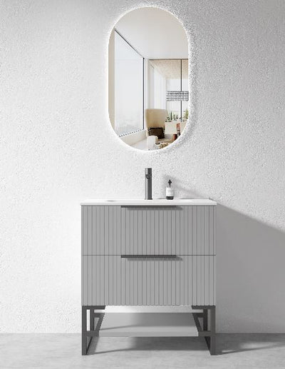 750MM FLUTED GREY FLOORSTANDING PLYWOOD VANITY WITH CERAMIC TOP - The Tile Collection™