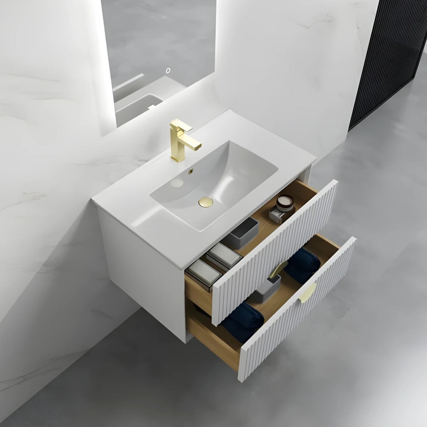 ELVA FLUTED WALL HUNG VANITY 750MM - WHITE