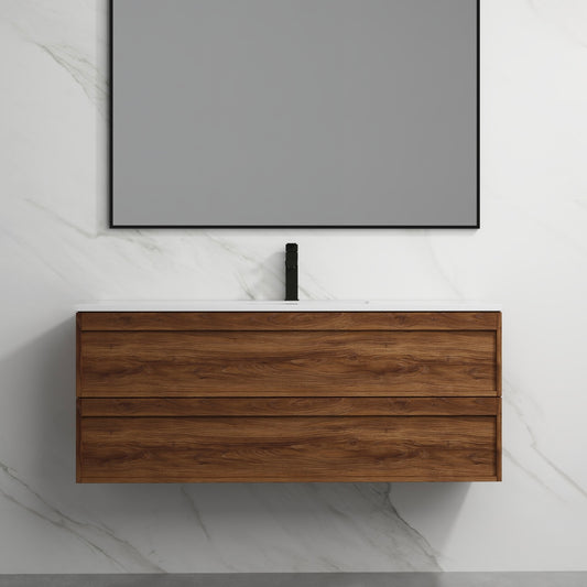 ASPEN WALNUT WALL HUNG VANITY 1200MM SINGLE | 2 DRAWERS, PLYWOOD FLOATING VANITY NZ