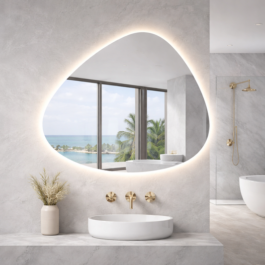 Pebble Shaped Backlit LED Bathroom Mirror | The Tile Collection NZ