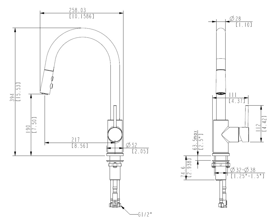 ELEMENTI UNO GOOSE NECK KITCHEN MIXER C/W POS - The Tile Collection™