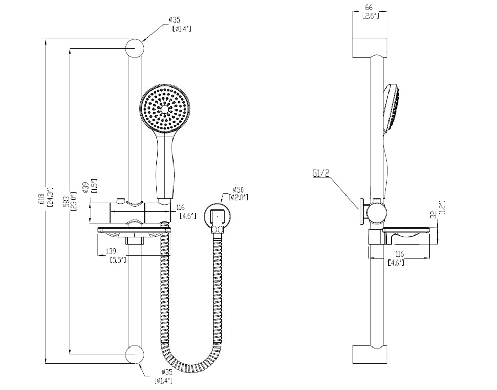 ELEMENTI CURA 1FCT SLIDE SHOWER 600MM CHROME - The Tile Collection™