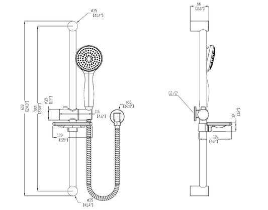 ELEMENTI CURA 1FCT SLIDE SHOWER 600MM CHROME