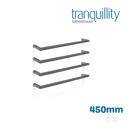 TRANQUILLITY ROUND SINGLE BAR HEATED TOWEL RAIL 450MM - BRUSHED GUNMETAL - The Tile Collection™