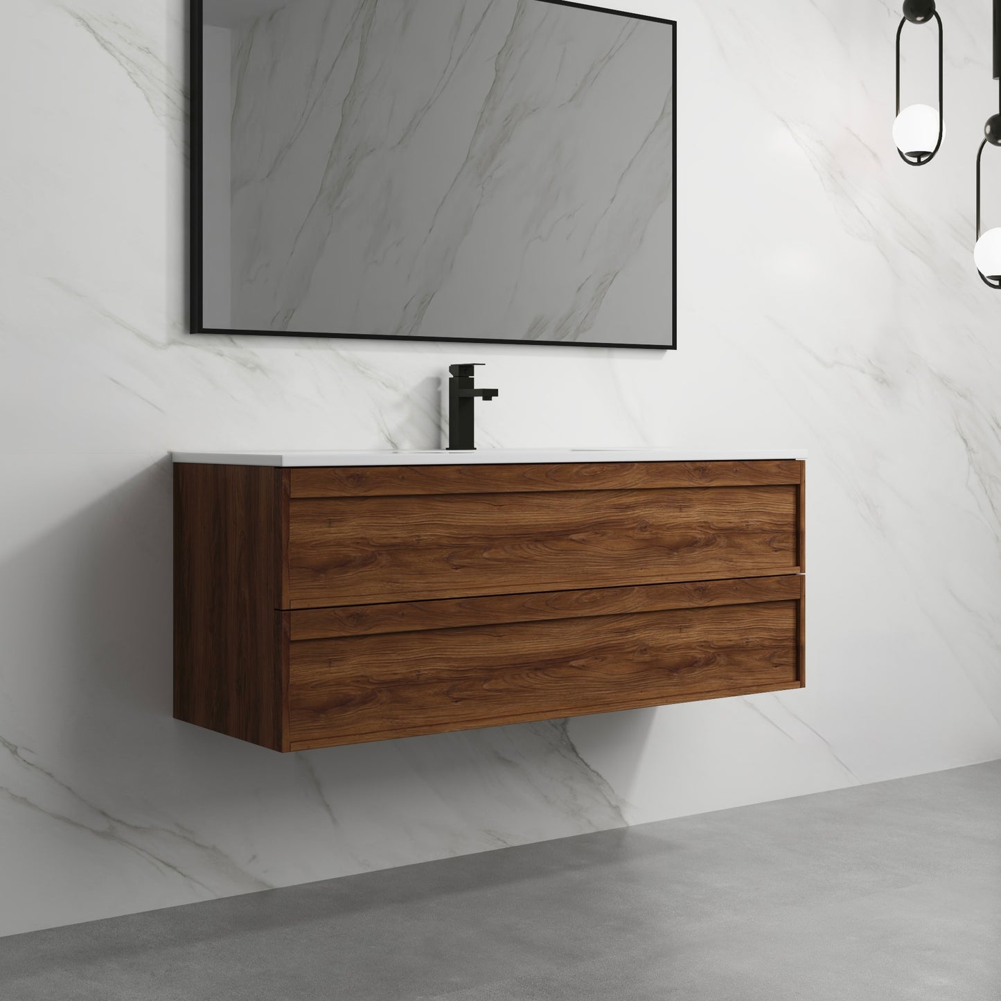 ASPEN WALNUT WALL HUNG VANITY 1200MM SINGLE | 4 DRAWERS, PLYWOOD FLOATING VANITY NZ