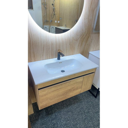 HONEY OAK WALL HUNG VANITY | 750MM | SINGLE DRAWER | BC13 - The Tile Collection™