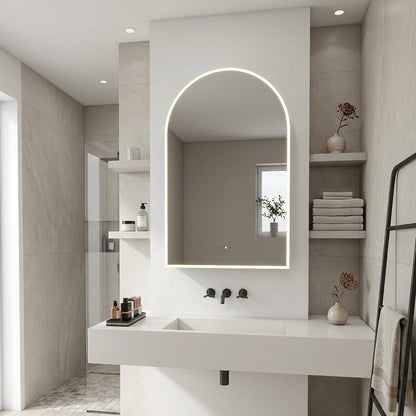 CLEARANCE ARCH LED MIRROR CABINET DN| IR WAVE SENSOR | 3-COLOUR LIGHT | DEMISTER |  MATTE WHITE