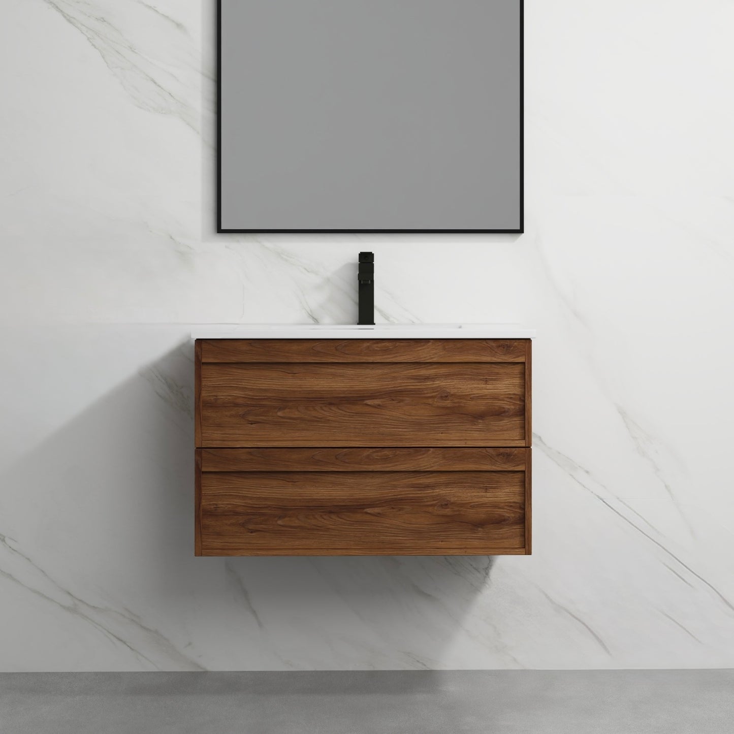 ASPEN WALNUT WALL HUNG VANITY 750MM | 2 DRAWERS, PLYWOOD FLOATING VANITY NZ