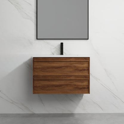 ASPEN WALNUT WALL HUNG VANITY 750MM | 2 DRAWERS, PLYWOOD FLOATING VANITY NZ
