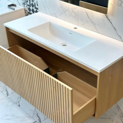 NORDI 1200MM WALL HUNG FLUTED OAK VANITY | SINGLE DRAWER