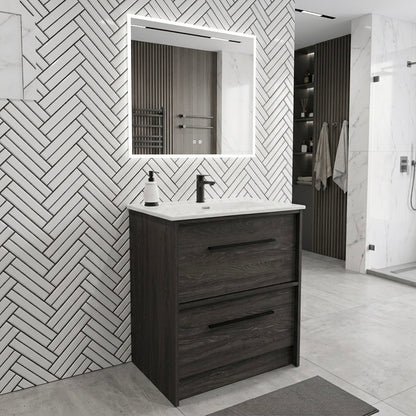 EMBER FLOOR STANDING VANITY 750MM - CHARRED ASH | 2 DRAWERS WITH CERAMIC BASIN