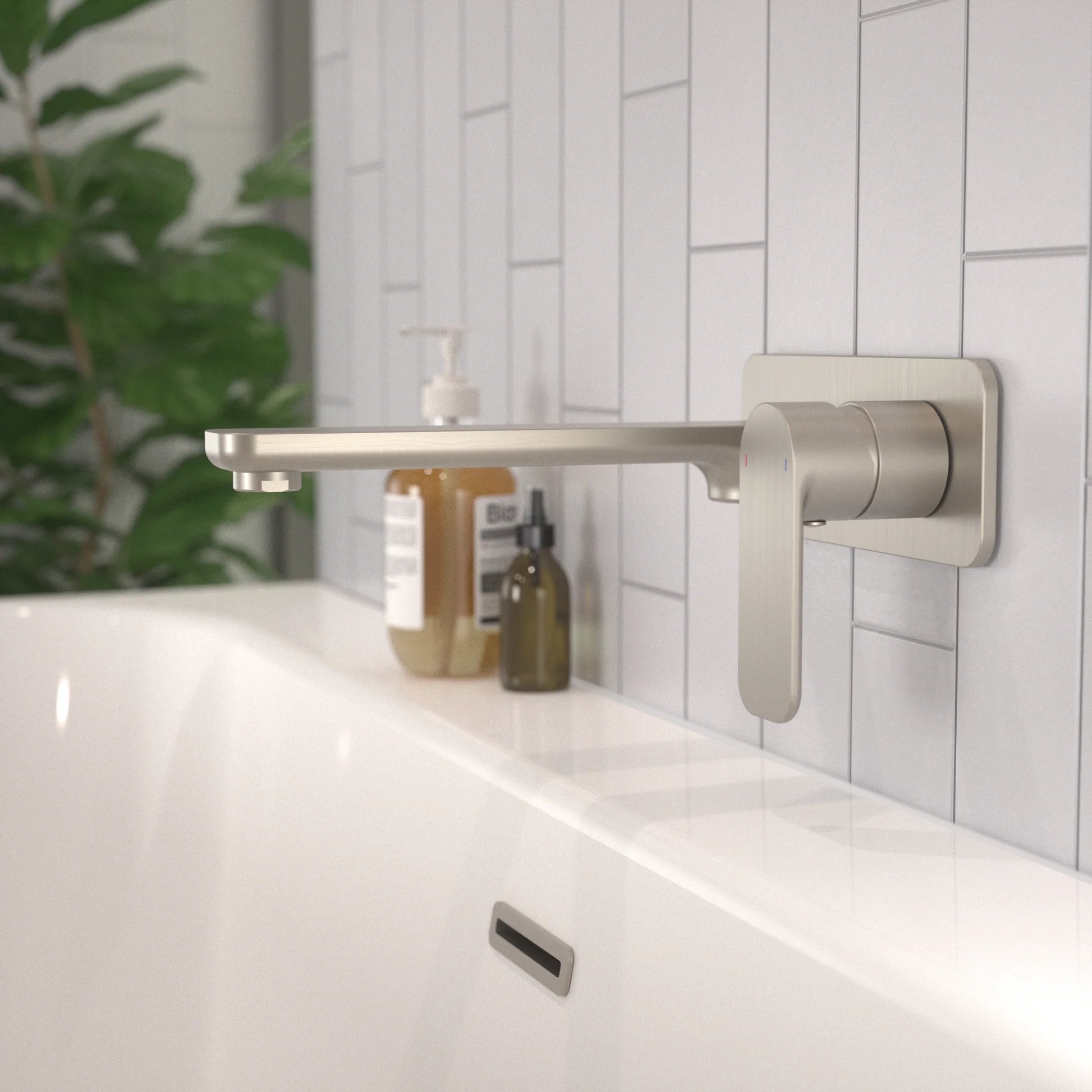 Caroma Luna® Wall Basin Mixer Brushed Nickel