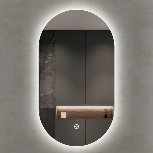 900x500MM BACKLIT PILL SHAPE LED MIRROR WITH TOUCH SENSOR BC| DEFOGGER | 3 COLOURS LIGHTS