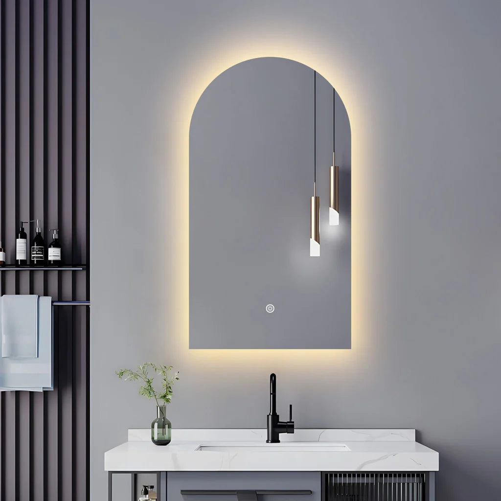 900X500MM BIANCA ARCH SHAPE BACKLIT LED MIRROR DN | DEFOGGER | 3 COLOUR LIGHTS