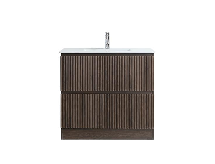 MS90 900MM FLOOR STANDING VANITY - DARK BROWN OAK, FLUTED FRONT
