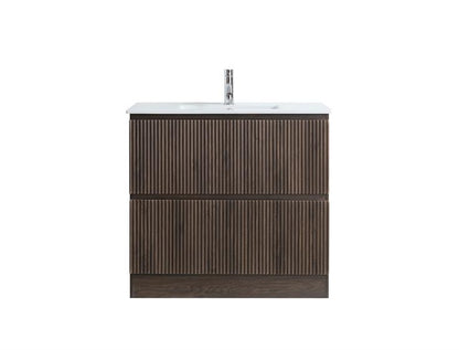 MS90 900MM FLOOR STANDING VANITY - DARK BROWN OAK, FLUTED FRONT