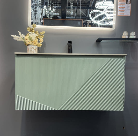 900MM SAGE GREEN WALL HUNG VANITY – PARALLEL AVO - MODERN FLOATING BATHROOM VANITY NZ