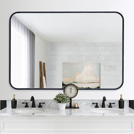 900x750MM SERAPHINE BLACK ALUMINIUM FRAMED MIRROR DN - The Tile Collection™
