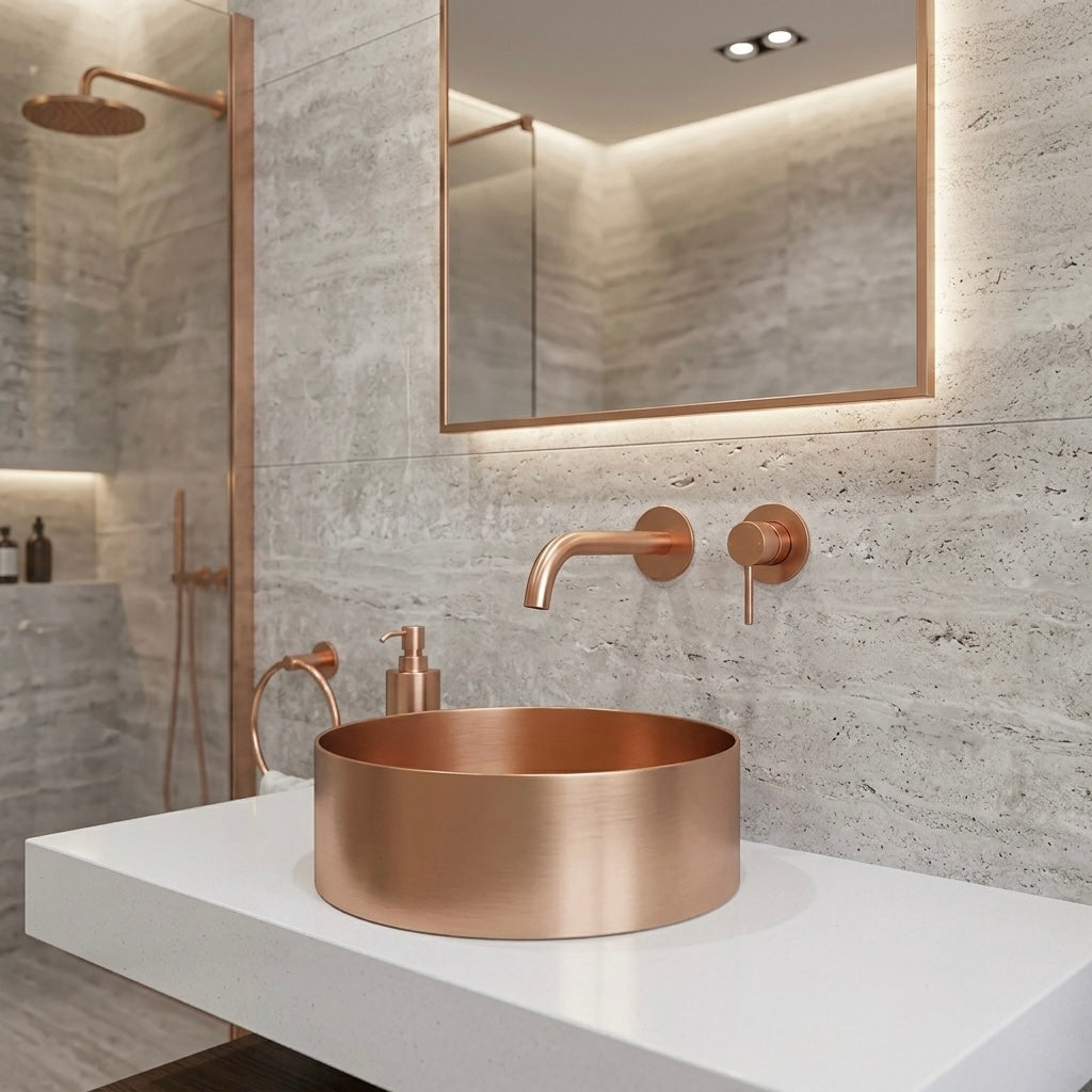 400MM ROUND STAINLESS STEEL BASIN SINK - BRUSHED COPPER