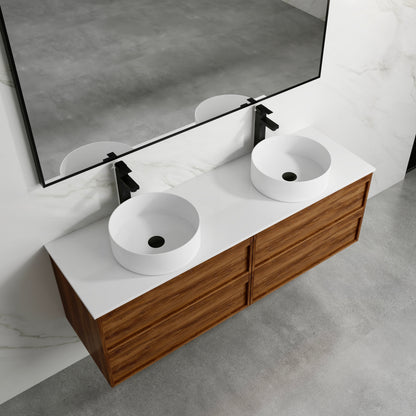 ASPEN WALNUT WALL HUNG VANITY 1500MM DOUBLE | 4 DRAWERS, PLYWOOD FLOATING VANITY NZ