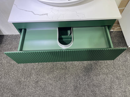 VERTO WILD 900MM PLYWOOD WALL HUNG VANITY - FOREST GREEN, FLUTED FRONT WITH CERAMIC TOP