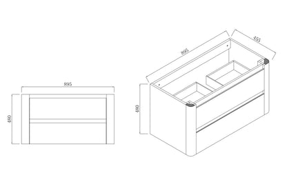 900MM BROOKLYN CURVED WALL HUNG VANITY | HONEY OAK