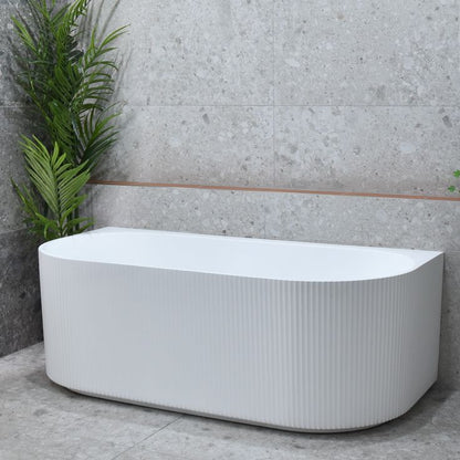 1500MM ZEPHYR FLUTTED V-GROVE FREESTANDING BACK TO WALL BATH - MATTE WHITE - The Tile Collection™
