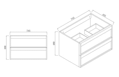 ASPEN WALNUT WALL HUNG VANITY 750MM | 2 DRAWERS, PLYWOOD FLOATING VANITY NZ