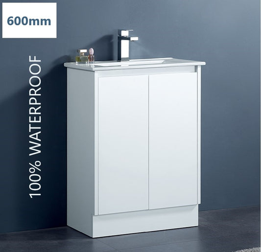 600MM PVC VANITY 100% WATERPROOF GLOSS WHITE FLOOR STANDING