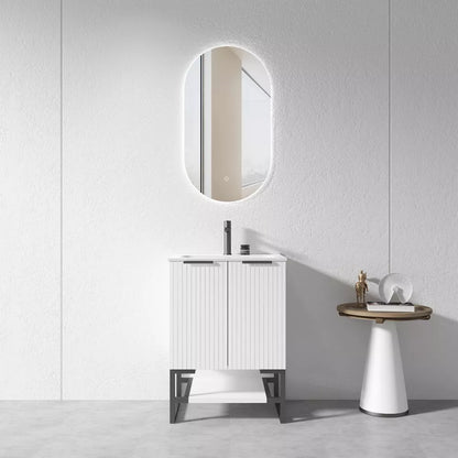 600MM FLUTED WHITE FLOORSTANDING PLYWOOD VANITY WITH CERAMIC TOP - The Tile Collection™