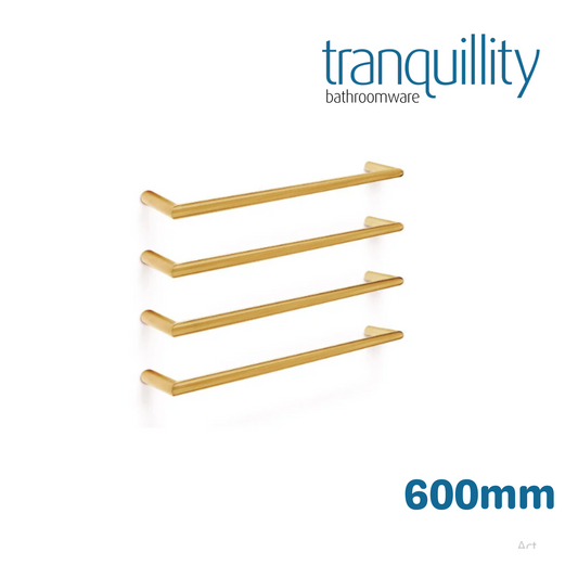 TRANQUILLITY ROUND SINGLE BAR HEATED TOWEL RAIL 600MM - BRUSHED BRASS
