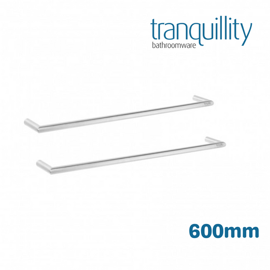 TRANQUILLITY ROUND SINGLE BAR HEATED TOWEL RAIL 600MM - BRUSHED STAINLESS