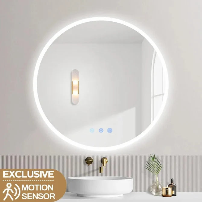 600MM ROUND LED MIRROR WITH MOTION SENSOR | DEMISTER | 3 COLOUR LIGHTS