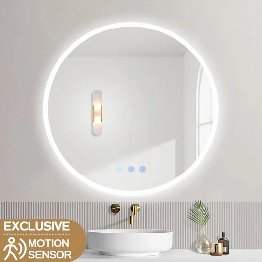 600MM ROUND LED MIRROR WITH MOTION SENSOR | DEMISTER | 3 COLOUR LIGHTS