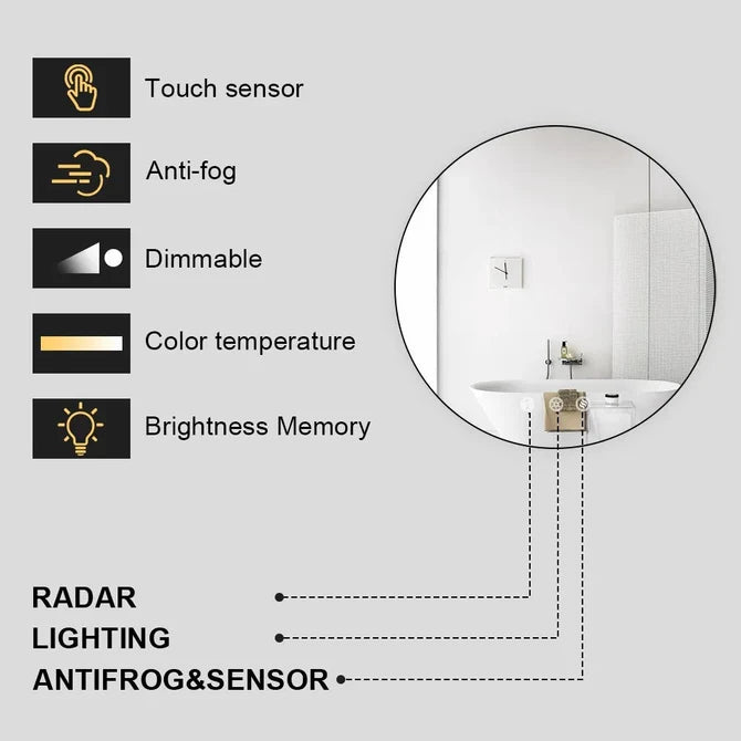 600MM ROUND LED MIRROR WITH MOTION SENSOR | DEMISTER | 3 COLOUR LIGHTS