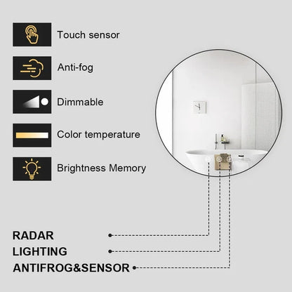 600MM ROUND LED MIRROR WITH MOTION SENSOR | DEMISTER | 3 COLOUR LIGHTS
