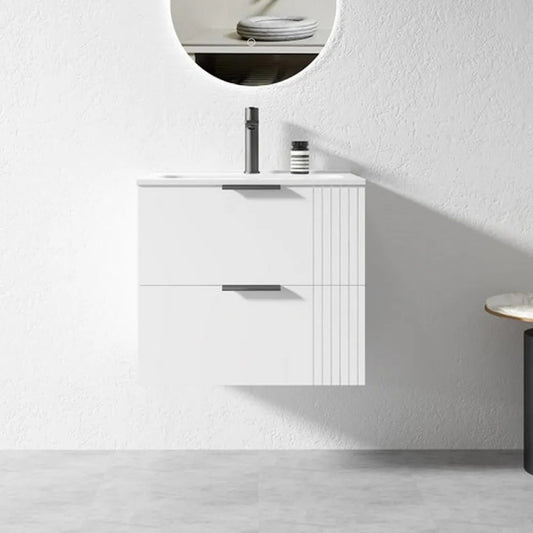 600mm white wall hung bathroom vanity – modern floating design