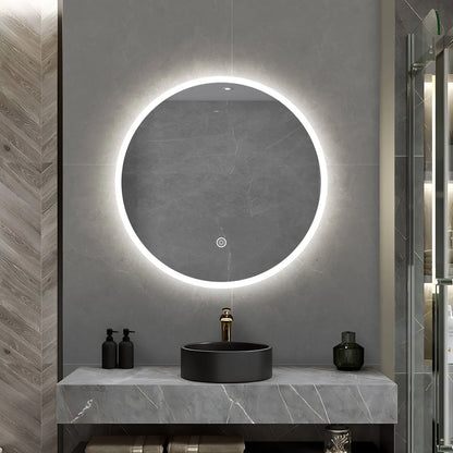 800MM ELBA ROUND LED MIRROR BC| DEMISTER | 3 COLOUR LIGHTS | 20MM RIM