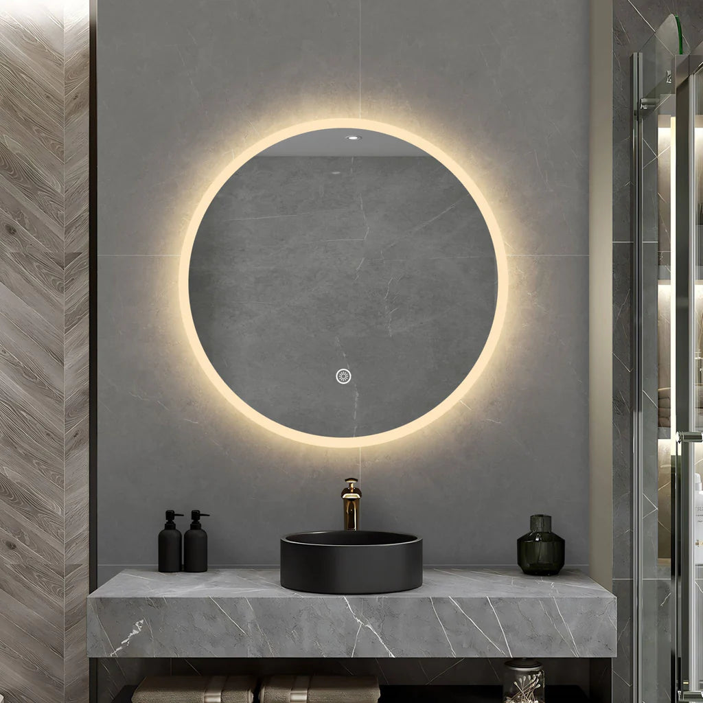 800MM ELBA ROUND LED MIRROR BC| DEMISTER | 3 COLOUR LIGHTS | 20MM RIM