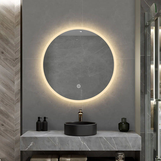 800MM ELBA ROUND LED MIRROR BC| DEMISTER | 3 COLOUR LIGHTS | 20MM RIM