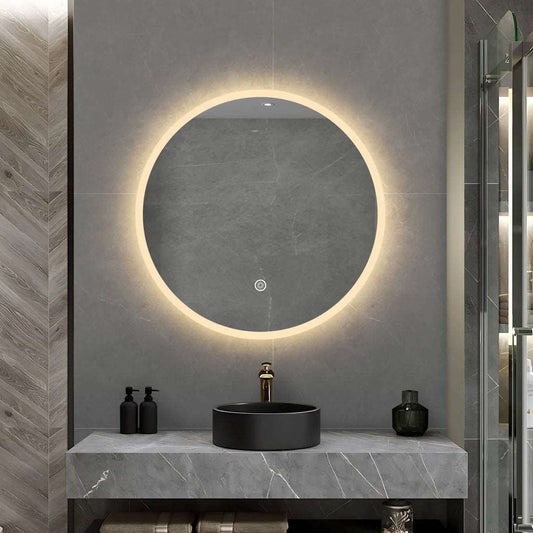600MM ELBA ROUND LED MIRROR BC| DEMISTER | 3 COLOUR LIGHTS | 20MM RIM