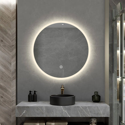 800MM ELBA ROUND LED MIRROR BC| DEMISTER | 3 COLOUR LIGHTS | 20MM RIM