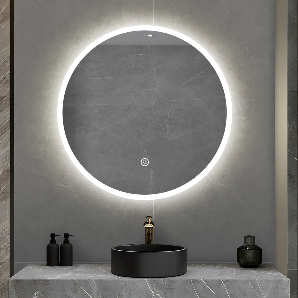 800MM ELBA ROUND LED MIRROR BC| DEMISTER | 3 COLOUR LIGHTS | 20MM RIM