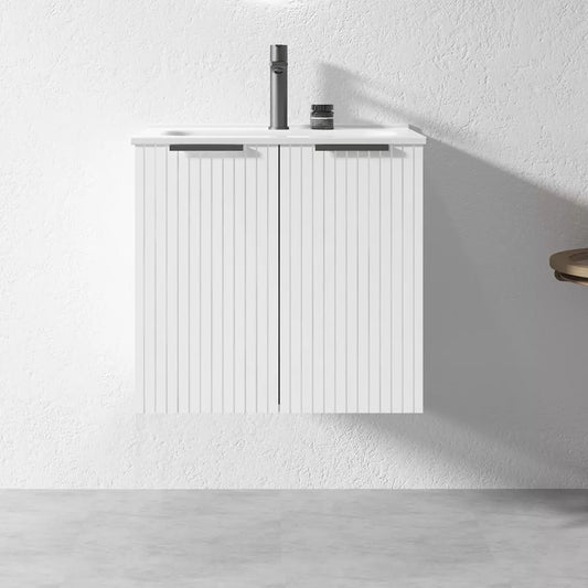 600MM WHITE WALL HUNG PLYWOOD VANITY WITH CERAMIC BASIN