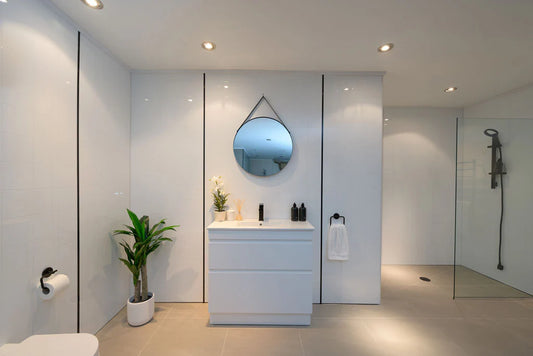 VALENTINA SLIM FLOOR STANDING VANITY | WHITE GLOSS | 900MM | PLYWOOD WITH CERAMIC TOP