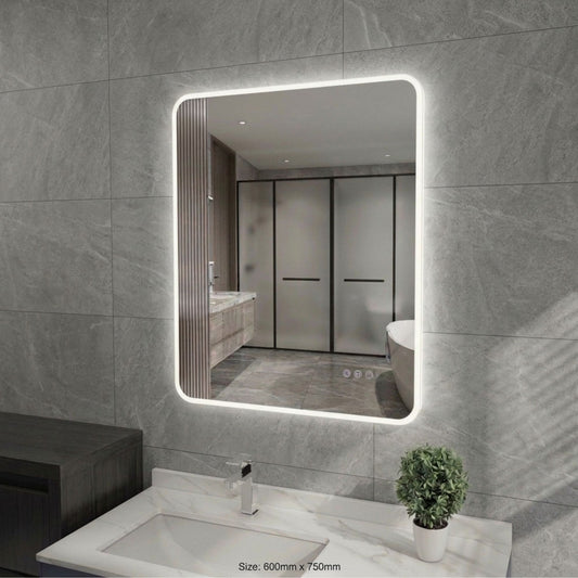 600x750MM ZEPHYR FRONT-LIT RECTANGULAR LED MIRROR WITH ROUND EDGES