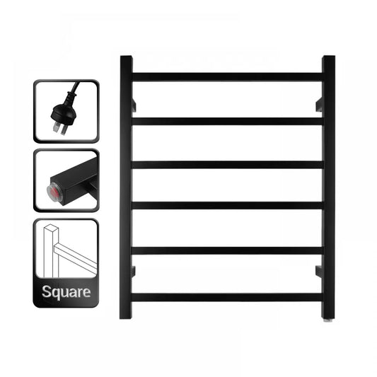 6 BAR SQUARE HEATED TOWEL RAIL 800H*600W*120D- MATTE BLACK